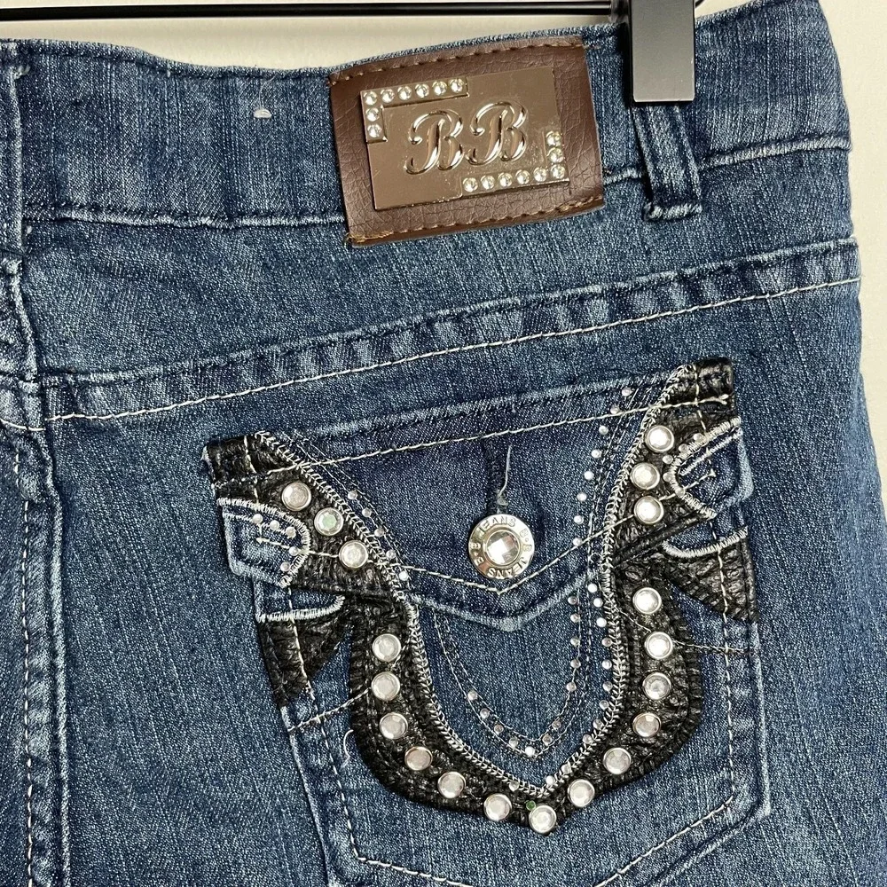 BBJean Y2K Bling Denim Shorts Sz 7 Rhinestone Embellished Club Festival Low Rise